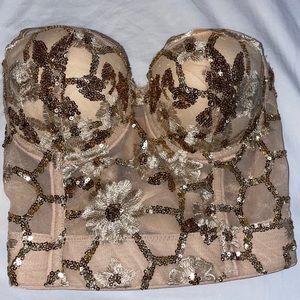 Nude-pink colored sequin crop top. NWT